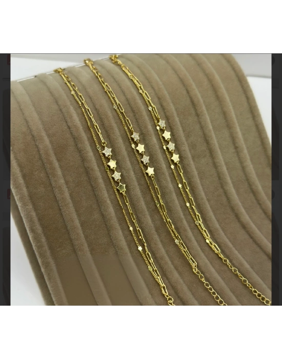 Altın kaplama ikili yıldız zincir bileklik