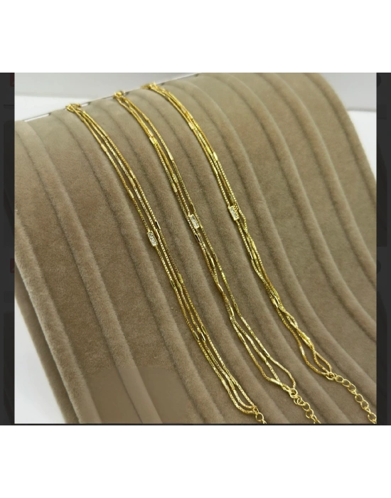 Altın kaplama ikili taş detaylı zincir bileklik