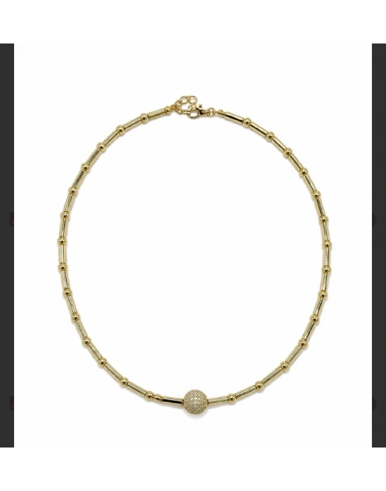 Top Taşlı Altın Kaplama Kolye