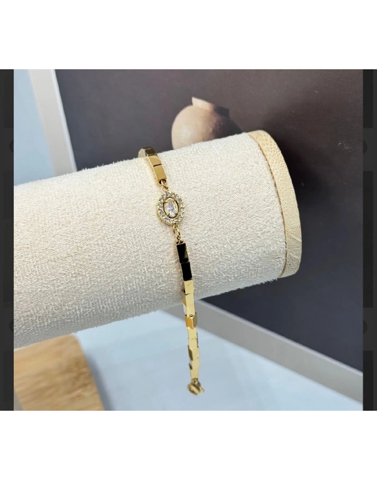 Çelik Küp Bileklik Taşlı Model