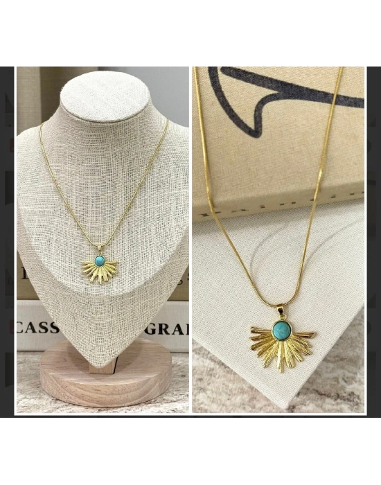 Çelik Firüze Taş Kolye