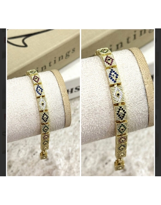 Gurmet Renkli Taşlı Altın Kaplama Bileklik