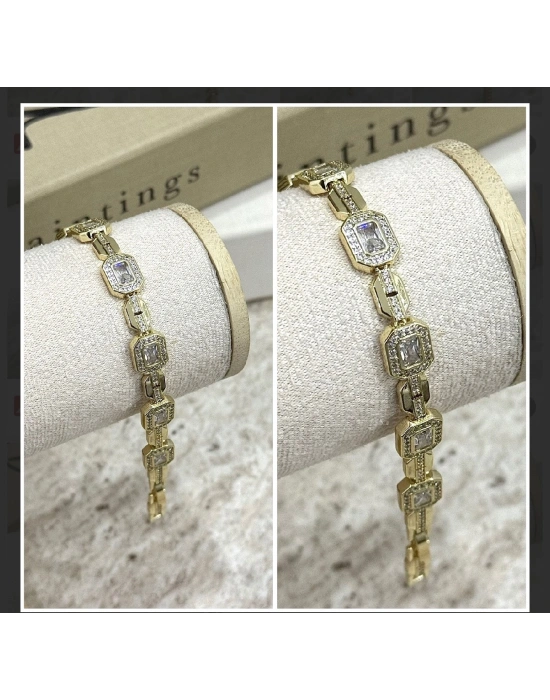 Kuyumcu Tasarımı Altın Kaplama Baget Taş Bileklik