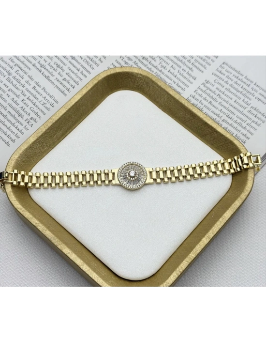 Altın Kaplama Kordon Taşlı CamGöbek Bileklik