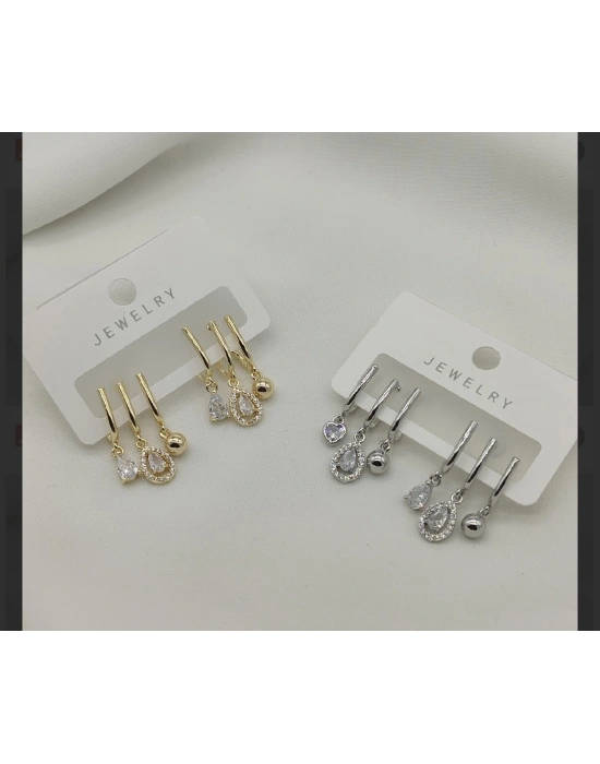 Altın Kaplama Çoklu Görünümlü Damla Taş Küpe