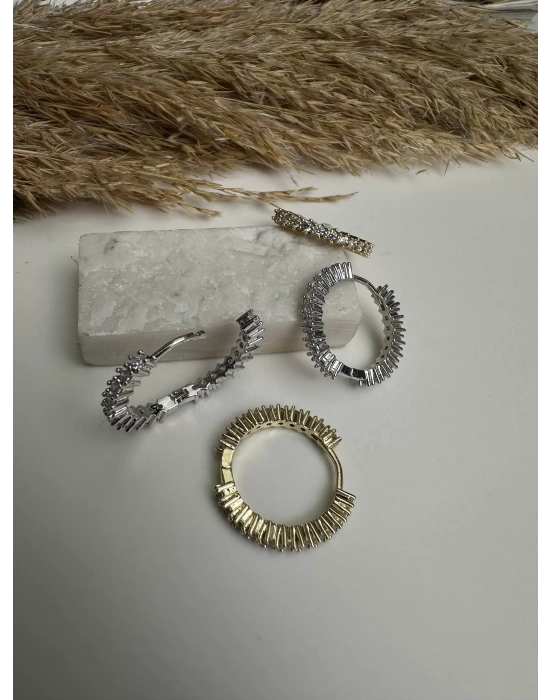 Altın Kaplama Halka Taşlı Küpe