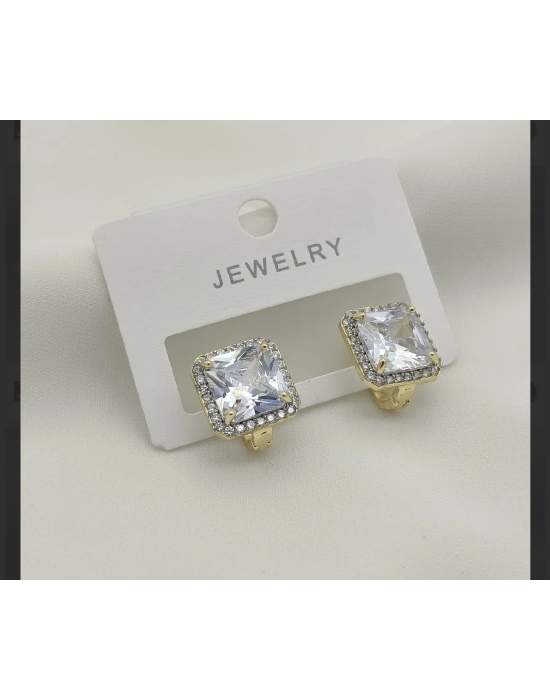 Altın Kaplama Kare Taşlı Halka Küpe