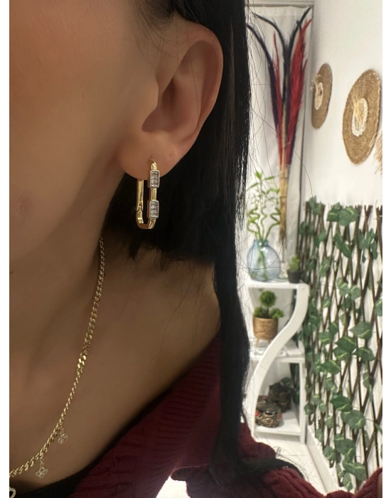 Altın Kaplama Tasarım Taşlı Vip Küpe