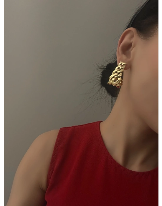 Altın Kaplama Tasarım Zincir Model Küpe