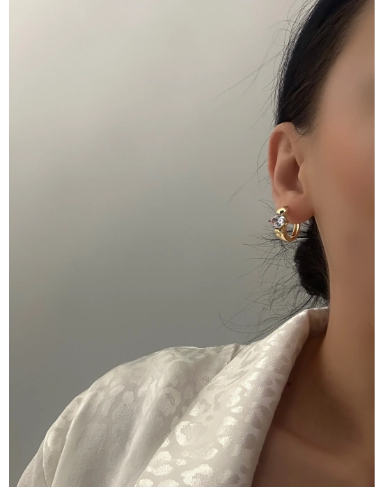 Altın Kaplama Taşlı Özel Seri Halka Küpe