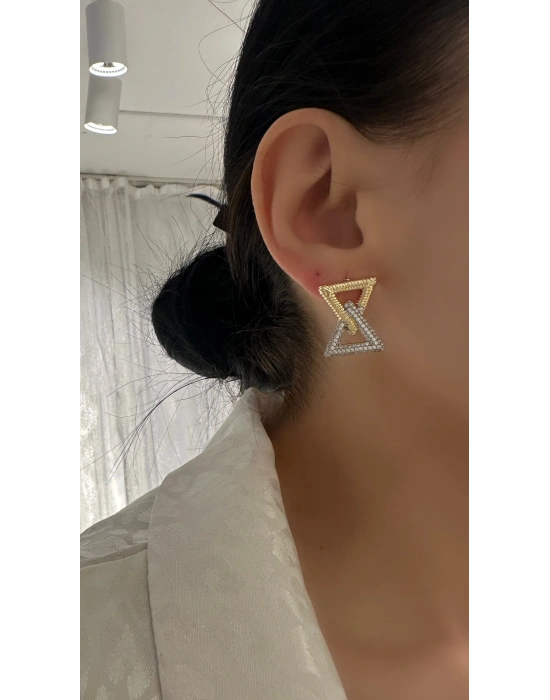 Altın Kaplama Üçgen Model Tasarım Küpe