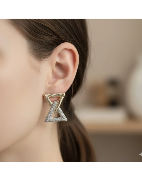 Altın Kaplama Üçgen Model Tasarım Küpe