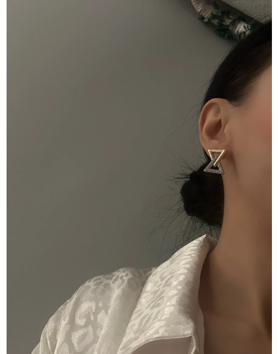 Altın Kaplama Üçgen Model Tasarım Küpe