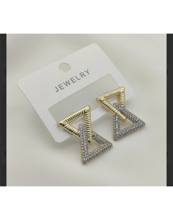 Altın Kaplama Üçgen Model Tasarım Küpe