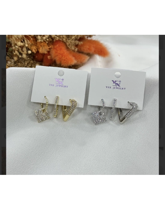 Altın Kaplama Üçlü Set Küpe