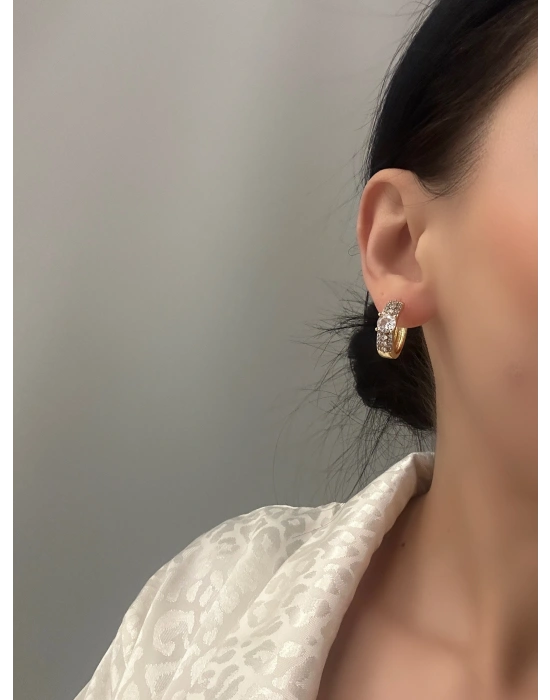 Altın Kaplama Vip Seri Taşlı Halka Küpe