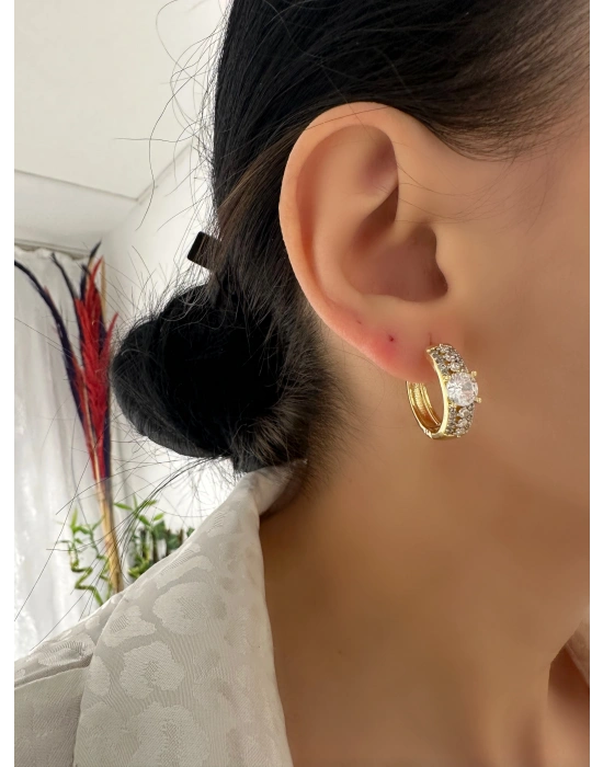 Altın Kaplama Vip Seri Taşlı Halka Küpe