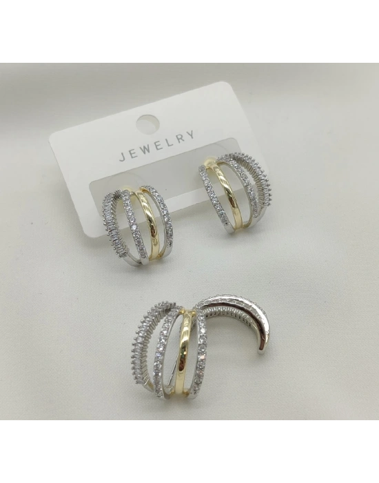 Baget Taşlı Çoklu Altın Kaplama Küpe