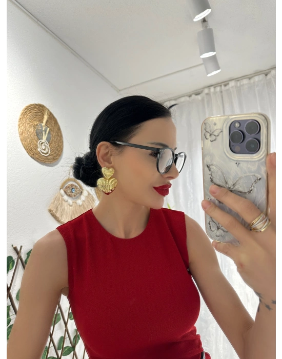 Bombe Plaka Tasarım Kalp Küpe