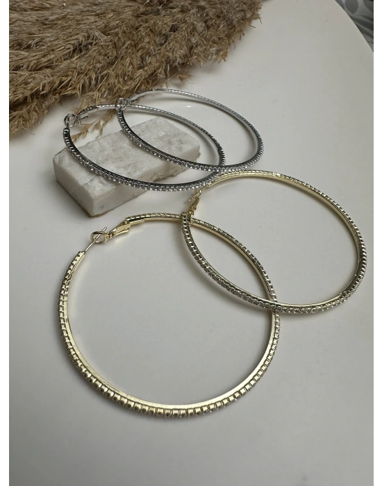 Büyük Boy Taşlı Halka Küpe