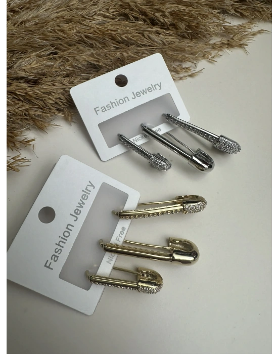 Çengel İğne Model Üçlü Set Küpe