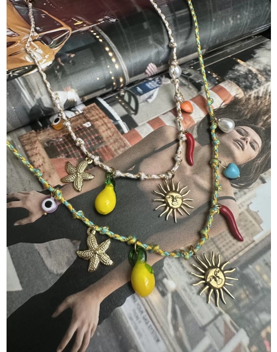 Charm İp Limon Biber Figür Kolye Çelik