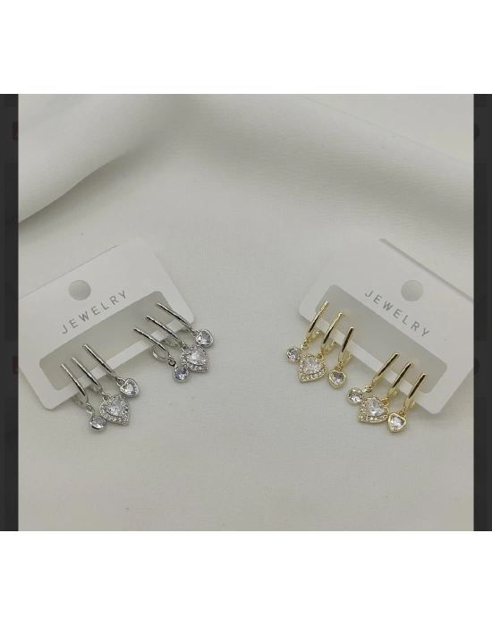 Çoklu Görünümlü Kalp Sallantılı Küpe Altın Kaplama