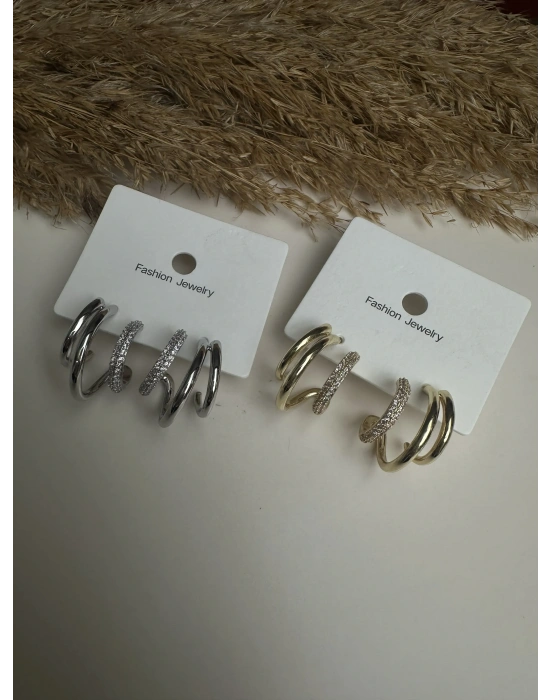 Çoklu Görünümlü Taşlı Halka Küpe