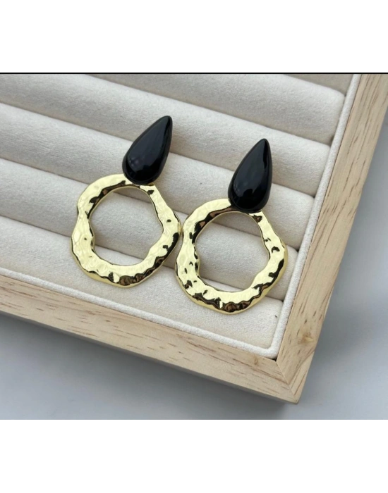 Ezik Plaka Siyah Gold Küpe