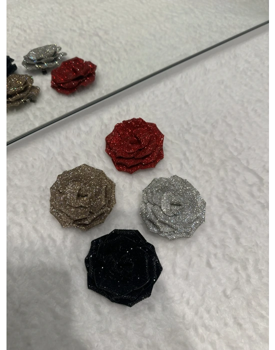 Full Taşlı Gül Model Özel Tasarım Broş (Toka Klips Yeri De Mevcuttur)