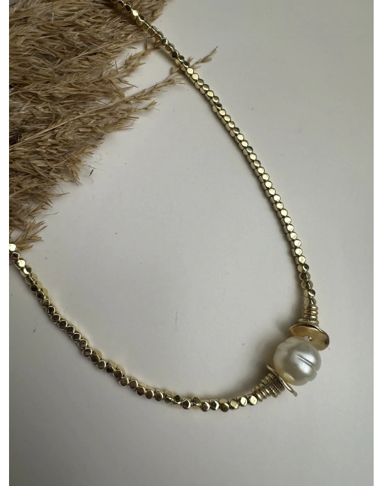 Gold Barok İnci Küp Kolye