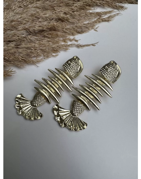 Gold Plaka Balık Küpe