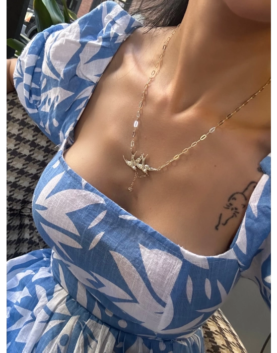 İkili Kuş Model Altın Kaplama Kolye