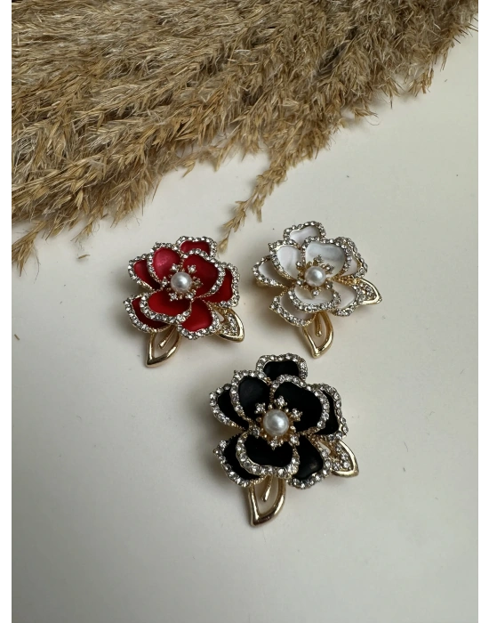 İnci Taşlı Gül Broş