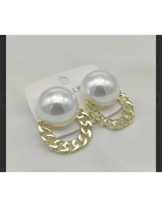 İnci Zincirli Tasarım Küpe