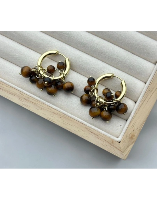 Kahve Boncuk Sallantılı Tasarım Küpe