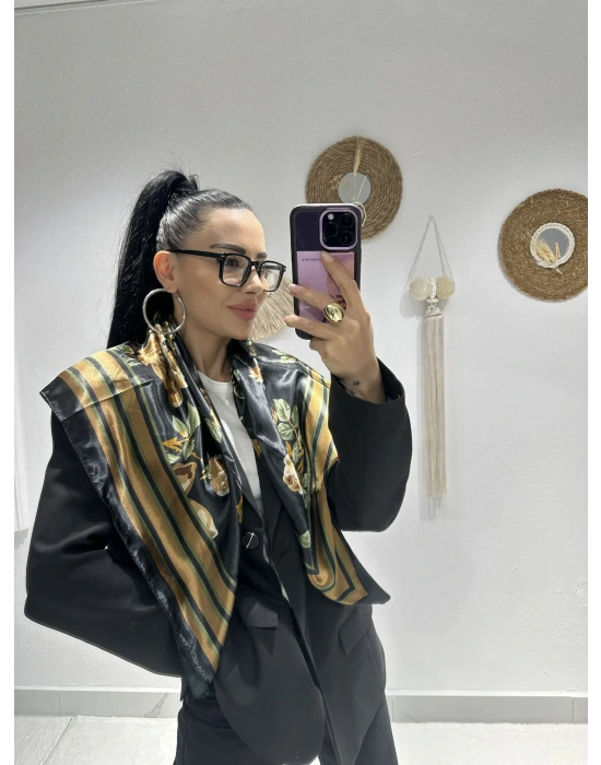 Kahve Tarçın Çiçek Motif 90*90 Fular