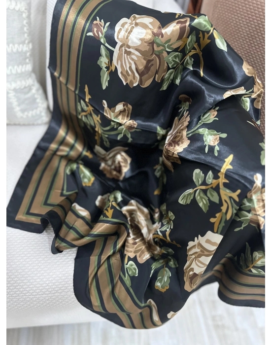 Kahve Tarçın Çiçek Motif 90*90 Fular