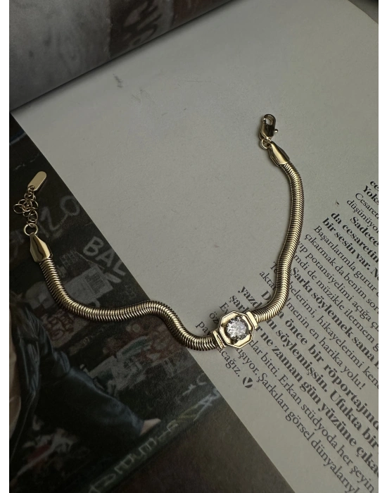 Kare Taş Altın Kaplama Bileklik