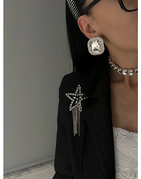 Kare Taşlı Tasarım Küpe