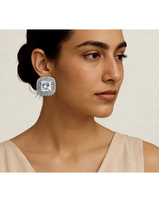 Kare Taşlı Tasarım Küpe