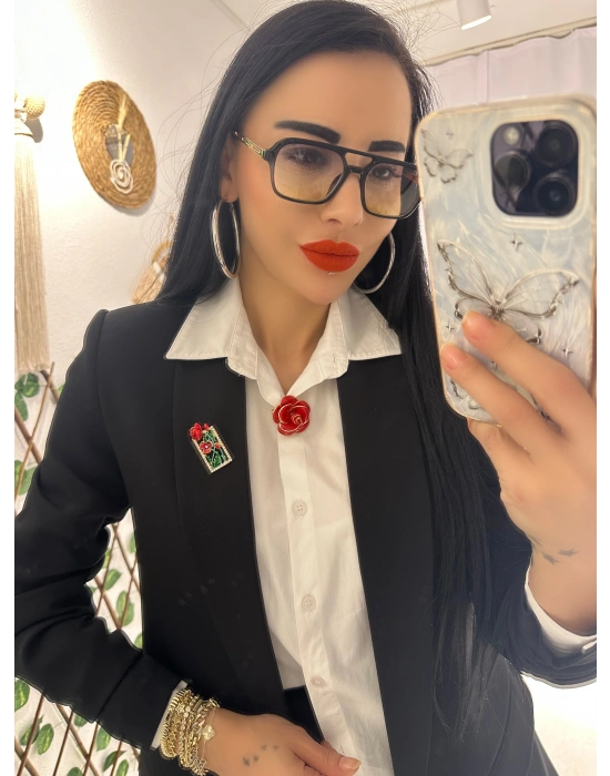 Kırmızı Çerçeve Model Çiçek Broş