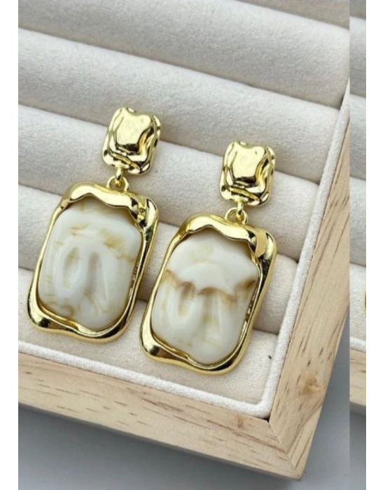 Krem Plaka Tasarım Küpe