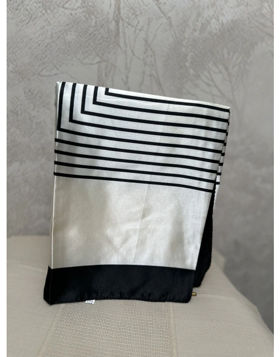 Krem Siyah Çizgili Fular 90*90
