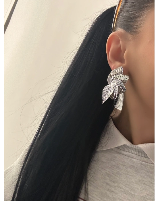 Lazer İşlemeli Tasarım Yaprak Küpe