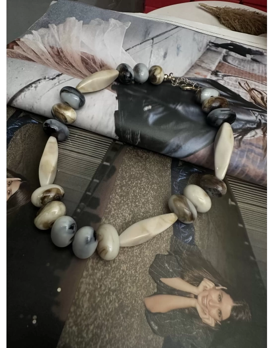 Mermer Görünümlü Kemik Model Kolye