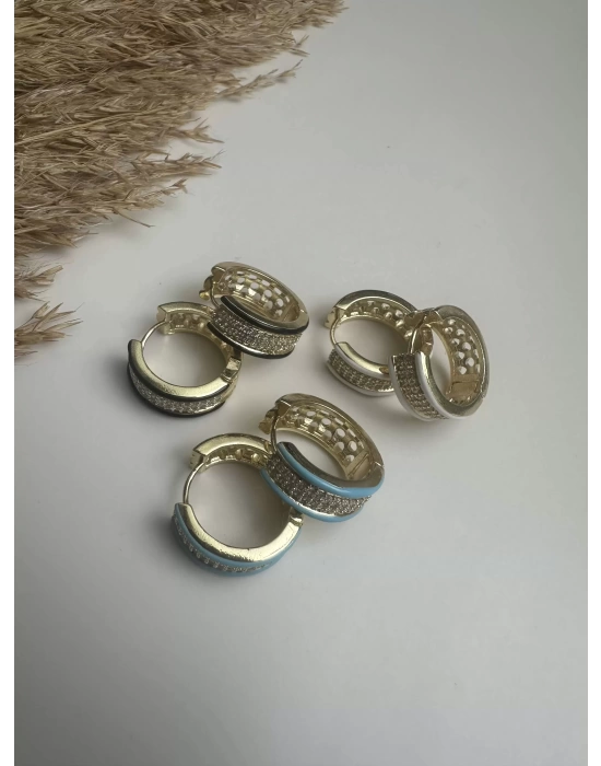 Mineli Taşlı Halka Küpe