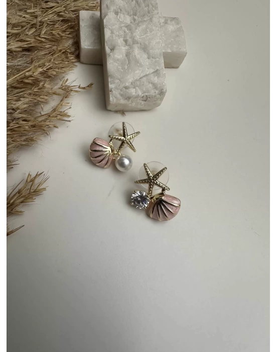 Minimal Tasarım Taş İstiridye İnci Küpe