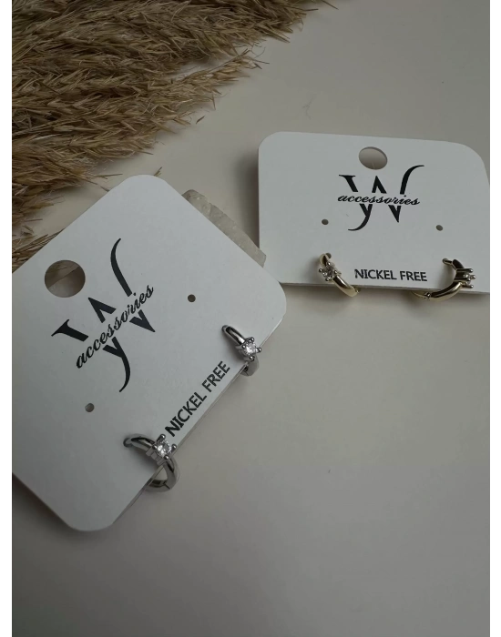 Minimal Taşlı Halka Küpe