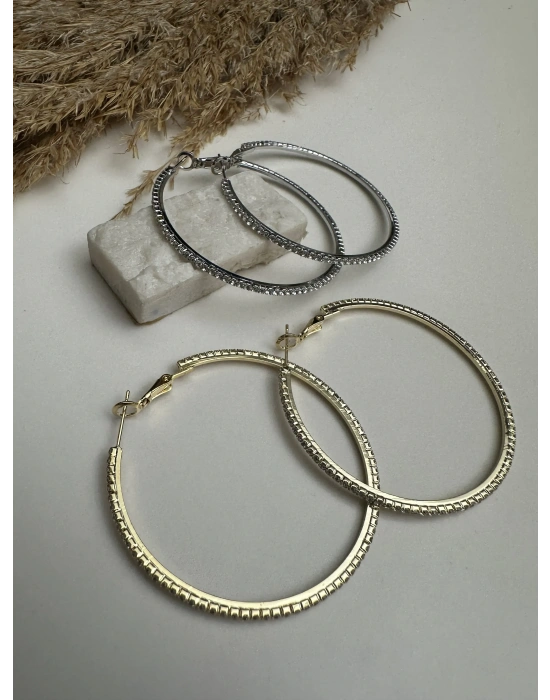 Orta Boy Taşlı Halka Küpe